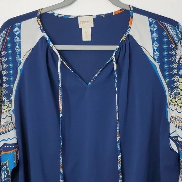 Chicos Cape Sleeve Popover Kimono Status Medallion Tassel Neck Flowy Womens 2 L - Picture 4 of 13
